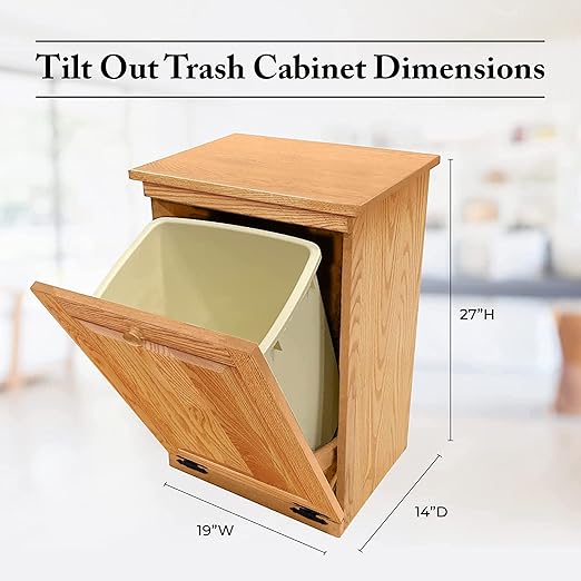 Peaceful Classics Amish Handcrafted Tilt Out Trash Cabinet | Wooden Hideaway Pull Out Garbage Can Holder (Golden Oak)