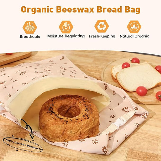 Tirphy 3 Pack Reusable Bread Bags and Bowl Cover Set, Beeswax Bread Bags for Sourdough, Homemade Bread Storage to Keep Loaf Fresh