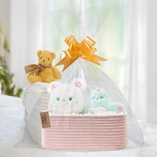 COMFY-HOMI 11.5"x7.5"x4.7" Storage Baskets for Organizing | Cotton Rope Woven Basket | Toy Storage Bin Box | Basket for Shelves, Closet Organizer Bin, Decorative Closet Shelf, 3 Pack, all pink