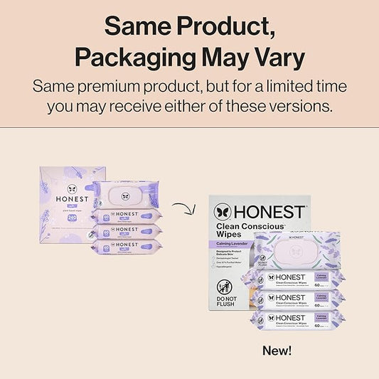 The Honest Company Calm and Cleanse Naturally Scented Wipes Cleansing Multi-Tasking 99% Water Plant Based Hypoallergenic Lavender 240 Count