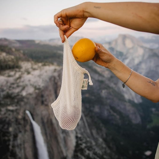 Simple Ecology Reusable Produce Shopping and Storage Bags, Drawstring, Washable Organic Cotton Mesh, Small 3 pack