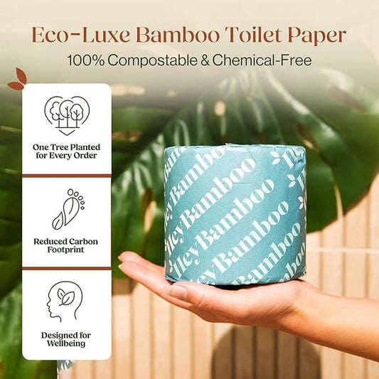 24 - HeyBamboo 100% Bamboo 3-Ply Toilet Paper, Unbleached, Non Toxic, 24 Double Rolls, 360 Sheets, FSC Certified, Soft & Strong, Pack of 24, Plastic-Free