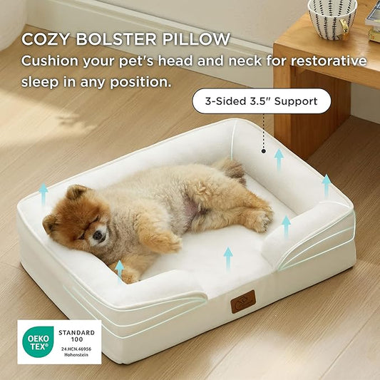 Bedsure Orthopedic Dog Beds for Small Dogs - Washable Small Dog Cat Bed Waterproof, Comfort Pet Couch Sofa with Washable Removable Cover, Pets Bed with Nonskid Bottom, Ivory, 24"
