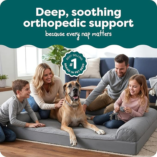 FurHaven Classic Sofa Orthopedic Dog Bed for Large Dogs with Orthopedic Solid Slab Memory Foam for Joint Support, Removable Washable Cover, Jumbo Plus/XXL, Quilted Sofa, Silver Gray