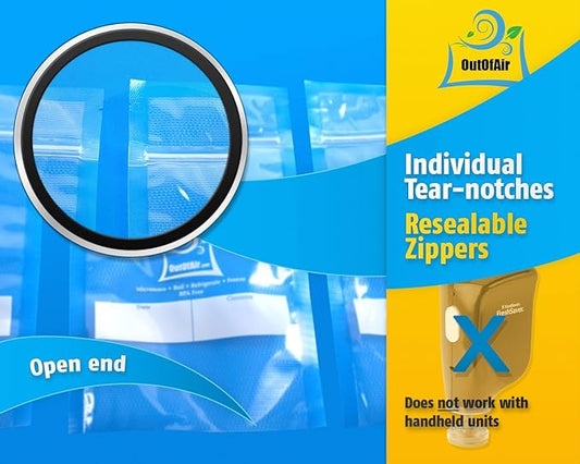 50 Zipper Vacuum Sealer Bags: Pint Size (6" x 10") - OutOfAir Vacuum Seal Zip Bags, Works with FoodSaver & Other Savers, 33% Thicker BPA Free Commercial Grade Great for Snacks On The Go