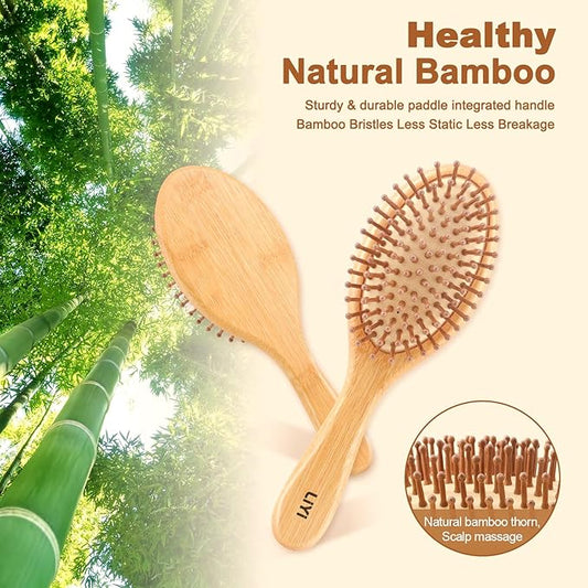LIYI Bamboo Hair Brush for Hair Growth – Natural Bamboo Bristles Wooden Paddle Brush, Scalp Massage & Detangling for Women, Men & Kids, All Hair Types, Ergonomic Handle
