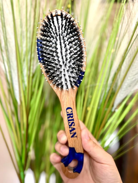 CRISAN Everlasting Hair Brush, Hand Carved Oak Wood and Resin Handle, 3 Interchangeable Bristles - Mixed, Boar, and Nylon (Sapphire)