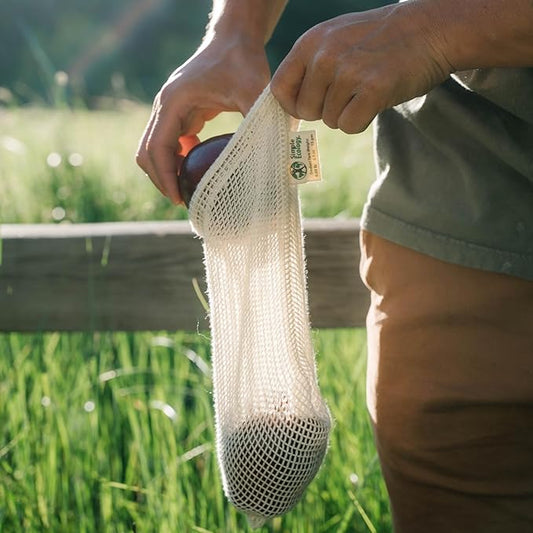Simple Ecology Reusable Produce Shopping and Storage Bags, Drawstring, Washable Organic Cotton Mesh, Medium 3 pack