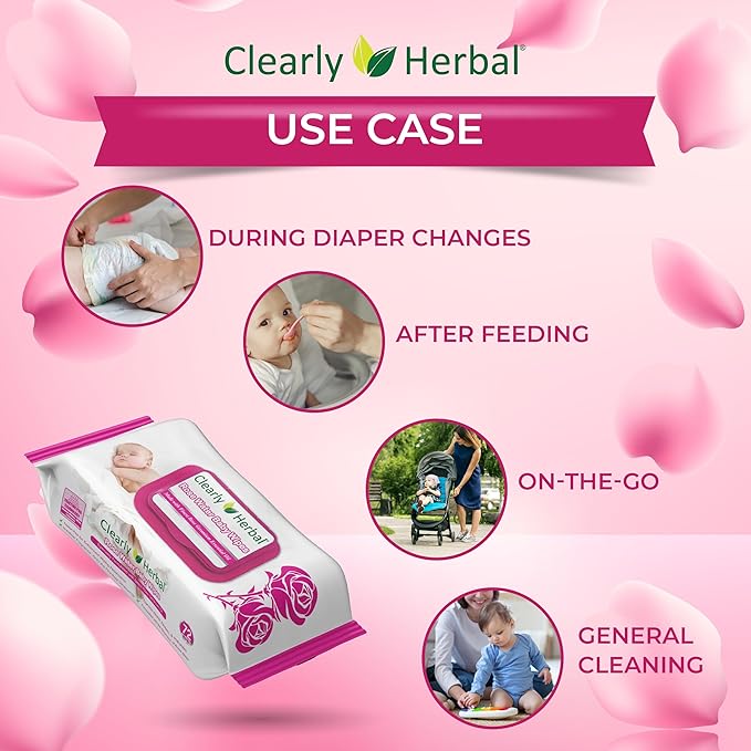 Baby Wipes, Rose Water Formula, made with Essential Oils and Natural Herbal Extracts, Parent's Choice, Case Pack 864 Plant Based Wipes (12 Packs x 72 Count)