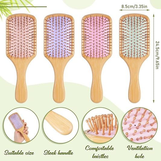 Tessco for you 12 Pcs Bamboo Hair Brushes for Women Bulk Wooden Paddle Brush Scalp Massage Bamboo Bristle Anti Static Engraving DIY Gift for Wedding Birthday Party(9.65'' X 3.35'',Macaron)