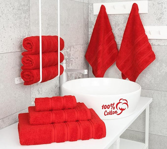 American Soft Linen Luxury 6 Piece Towel Set, 2 Bath Towels 2 Hand Towel 2 Washcloths, 600 GSM 100% Cotton Turkish Towels for Bathroom, Red Towel Sets