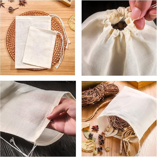 20 PCS Reusable Cotton Drawstring Muslin Bags, Natural Unbleached Cotton Cheesecloth Coffee Tea Brew Nut Milk Bags (6 x 8 inches)