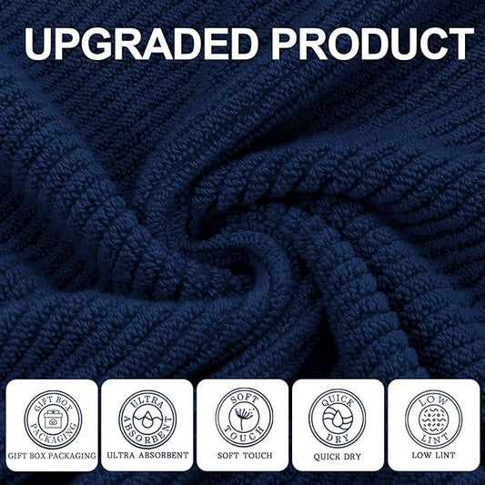 VOOVA & MOVAS Bath Towels, Large 30" x 56" - 100% Cotton | Quick Dry | Light Weight | Thick | Soft | Absorbent, 4PC Luxury Shower Towel Set for Bathroom, Towel Gift Set, Navy Blue