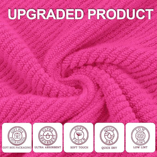 VOOVA & MOVAS Pink Washcloths (6PC, 13"x13") - 100% Cotton | Lightweight | Thick | Quick Dry | Soft | Absorbent, Luxury Towels for Face, Fluffy Wash Cloths for Bathroom, Towel Gift Set, Hot Pink