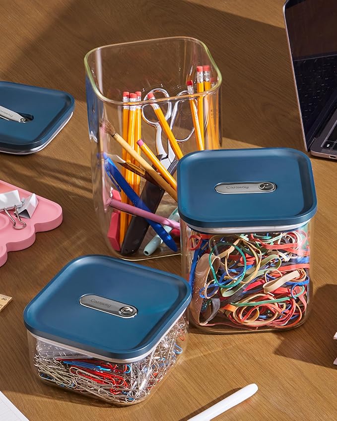 Caraway 4qt Glass Airtight Food Storage Container with Lid – Non-Toxic, BPA-Free Kitchen Storage Container – Stackable, Space-Saving Airtight Container for Dry Goods and More - Navy