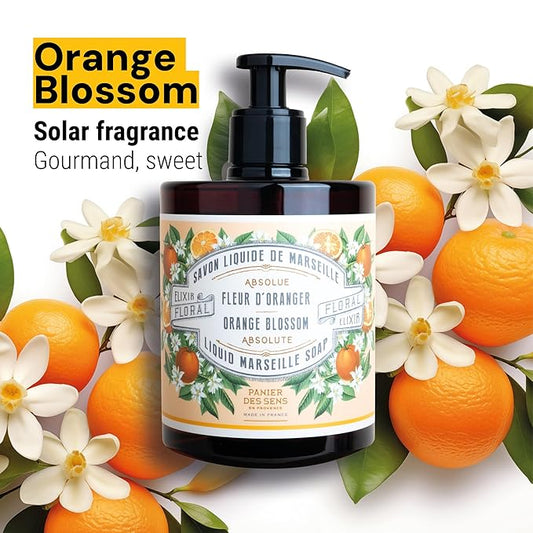 Panier des Sens - Moisturizing Hand Soap - Orange Blossom Gourmand Fragrance - French Traditional Savon de Marseille Soap - Refillable Kitchen & Bathroom Soap - 16.9 Fl.oz Liquid Hand Wash 96% Natural