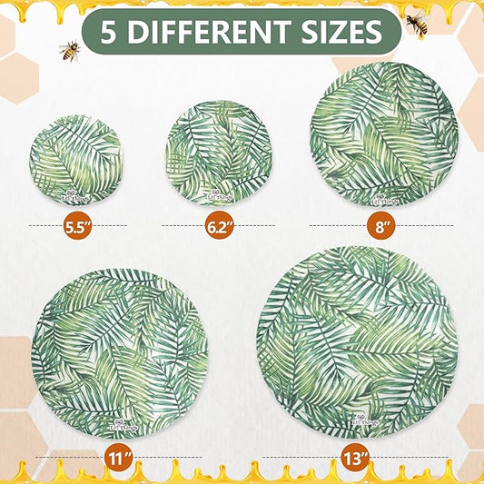 Li’l Things Beeswax Bowl Covers – Set of 5 (XS–XL) | Palm Leaves | Tropical Reusable Food Wraps | Organic Cotton, Beeswax, Washable & Plastic-Free Kitchen Storage Covers