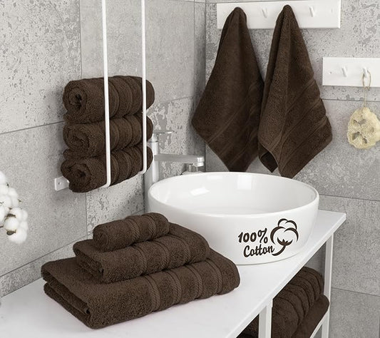 American Soft Linen Luxury 6 Piece Towel Set, 2 Bath Towels 2 Hand Towel 2 Washcloths, 600 GSM 100% Cotton Turkish Towels for Bathroom, Brown Towel Sets