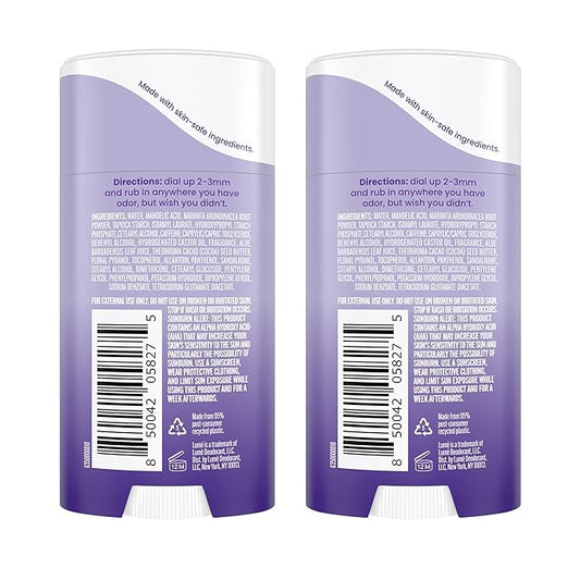 Lume Whole Body Deodorant - Invisible Cream Stick - 72 Hour Odor Control - Aluminum Free, Baking Soda Free, Skin Safe - 2.2 Ounce (Pack of 2) (Soft Powder)
