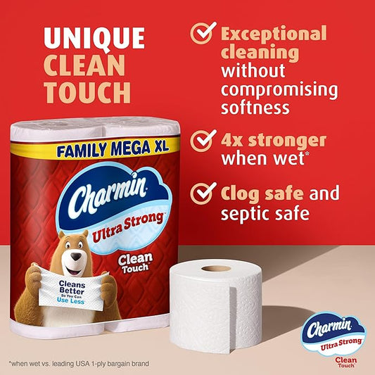 Charmin Toilet Paper Ultra Strong, 12 Family Mega XL Rolls, 2-ply Bath Tissue
