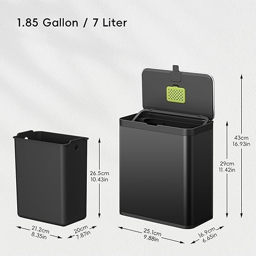 EKO Kitchen Compost Bin, 7L / 1.85 Gal Stainless Steel with Removable Inner Bucket and Deodorizer Compartment, 2-in-1 Countertop Compost Bin with Lid, Food Waste Caddy for Kitchen (Matte Black)