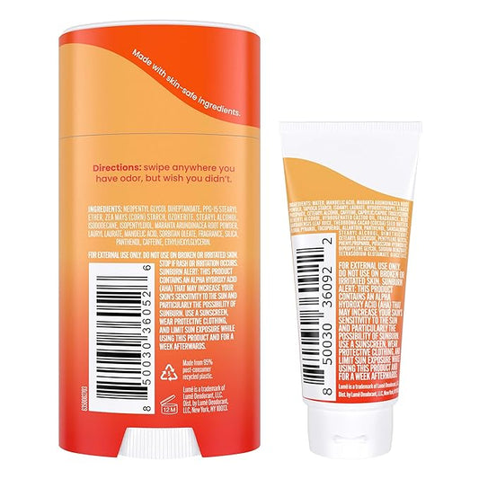 Lume Whole Body Deodorant - Invisible Cream Tube Mini + Solid Stick Bundle - 72 Hour Odor Control - Aluminum & Baking Soda Free, Skin Loving (Clean Tangerine)