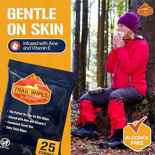 Inspire Trail Wipes | Camping Wipes Body Wipes Adults | Biodegradable Wipes For Camping, Travel, Gym With Aloe And Vitamin E | No Rinse Bathing Shower Wipes Women Or Men