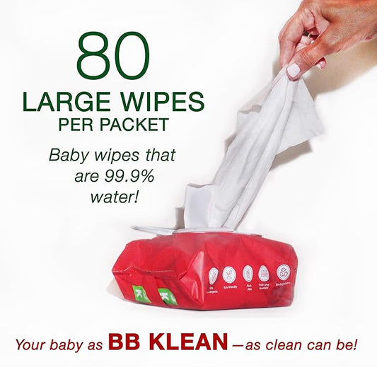 B.B. Klean Flushable Baby Wipes | Hypoallergenic | Sensitive Skin | Thick & Absorbent | Durable | Unscented | 99.9% Water | Eco-Friendly | 80 Wipes Inside (4)