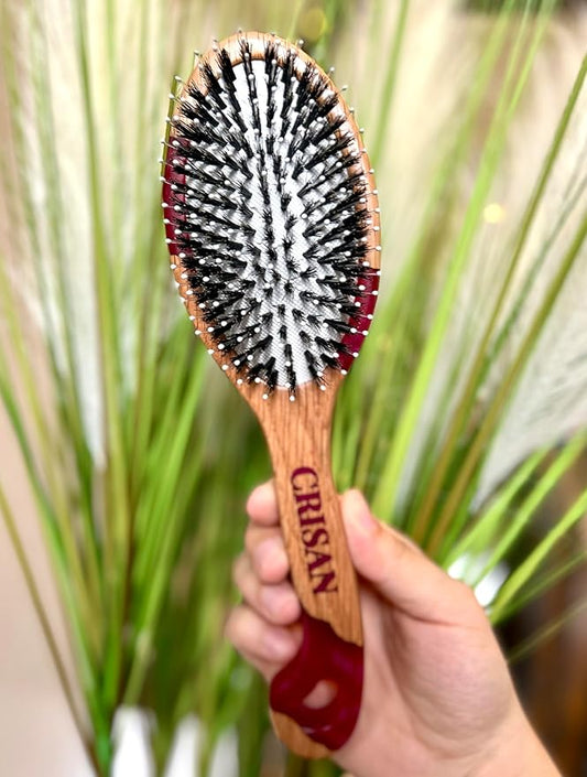 CRISAN Everlasting Hair Brush, Hand Carved Oak Wood and Resin Handle, 3 Interchangeable Bristles - Mixed, Boar, and Nylon (Ruby)