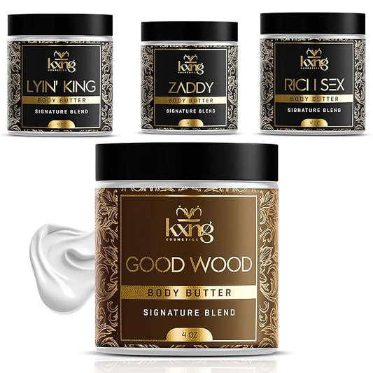 KXNG Cosmetics, Body Butter, Organic Skin Care for Men and Women, Body Moisturizer Lotions and Creams, Raw Shea Butter, Cocoa Butter, Mango, Coconut Oil, Hand, Foot, All Skin Types (4oz 4-pack)