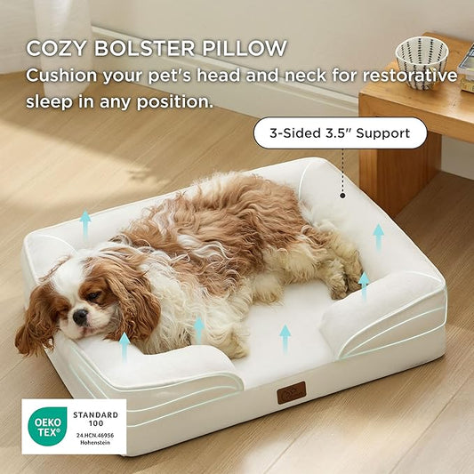 Bedsure Orthopedic Dog Bed Medium Size Dogs - Washable Medium Dog Cat Bed Waterproof, Comfort Pet Couch Sofa with Washable Removable Cover, Pets Bed with Nonskid Bottom, Ivory, 28"