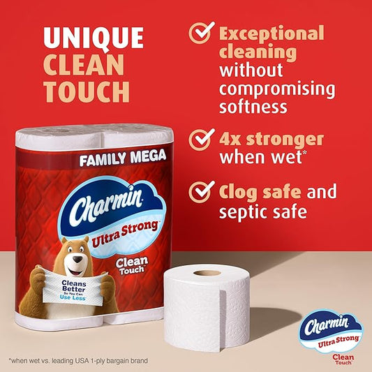 Charmin Ultra Strong Clean Touch Toilet Paper, 30 Family Mega Rolls = 150 Regular Rolls