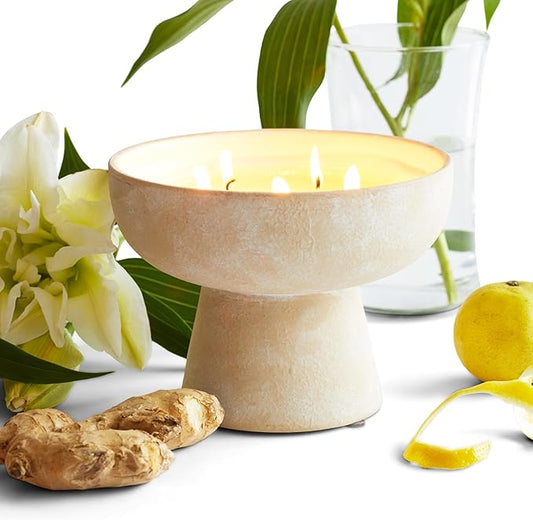 BLUEME Happiness - Yuzu & Ginger, Luxury Candle w/Essential Oils, 5 Wick, Hand-Poured Soy, Cotton Wick, Ceramic