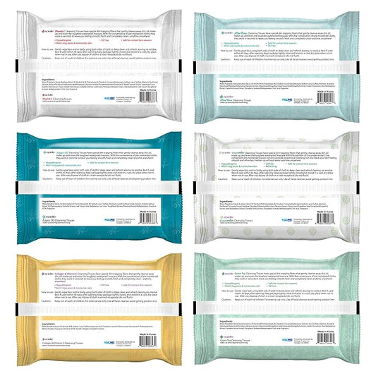 Epielle Makeup Remover Wipes, Remove Waterproof Mascara, Gentle Daily Facial Cleanser Towelettes with Vitamin C, Aloe Vera & Collagen, Stocking Stuffers, 30 Count (Pack of 6)