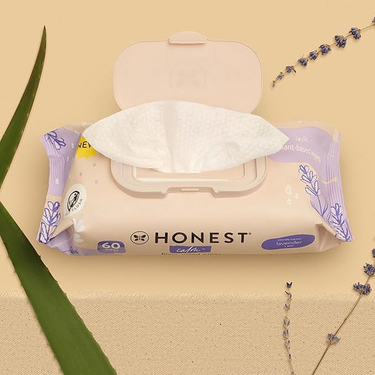 The Honest Company Calm and Cleanse Naturally Scented Wipes Cleansing Multi-Tasking 99% Water Plant Based Hypoallergenic Lavender 60 Count
