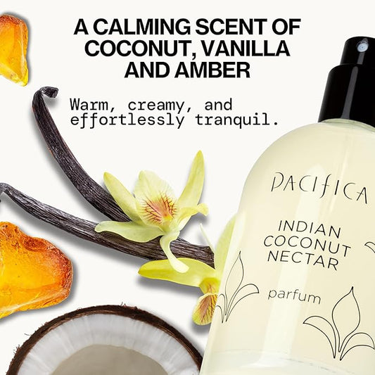 Pacifica Indian Coconut Nectar Spray Perfume, 2 oz – Warm Coconut & Vanilla Gourmand Fragrance for Women Clean Beauty Scent, Long-Lasting Beachy & Layerable, 100% Vegan & Cruelty-Free Made in USA