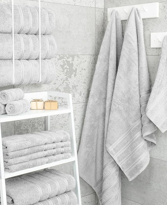 American Soft Linen Luxury 4 Piece Bath Towel Set, 600 GSM 100% Cotton Turkish Bath Towels for Bathroom, 27x54 in Large Bathroom Shower Towels, Silver Grey