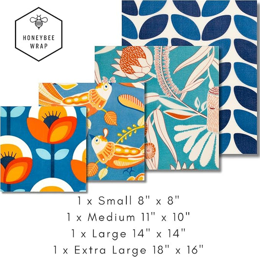 Beeswax Wraps for Food - The Kitchen Collection - Organic Cotton Beeswax Wrap - Reusable Beeswax Food Wrap - Plastic Wrap/Sandwich Bags Alternative - 4 Pack, S, M, L & XL