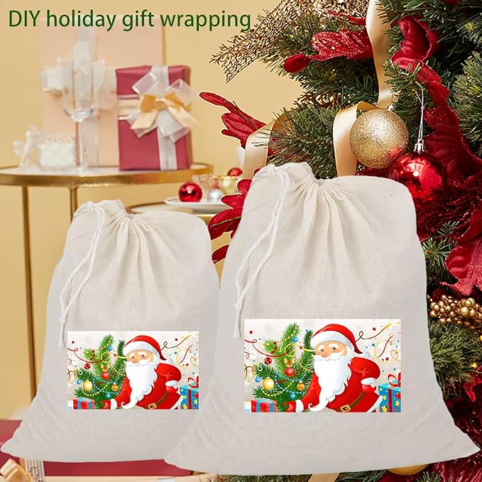 20 Pcs Muslin Drawstring Bags - Natural Unbleached Cotton Straining Bags for Herbs, Cheese, Coffee, Tea, Soup, Broth, Spices (8 x 10 inches)