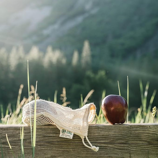 Simple Ecology Reusable Produce Shopping and Storage Bags, Drawstring, Washable Organic Cotton Mesh, X Small 3 pack