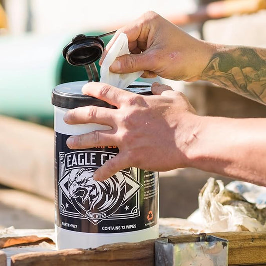 Eagle Grit Heavy Duty Cleaning Wipes – 72 XL Pre-Moistened Degreasing Hand & Tool Wipes – 10”x12” Industrial Strength Shop Towels – Removes Grease, Oil, Ink, Adhesives & Grime – USA Made