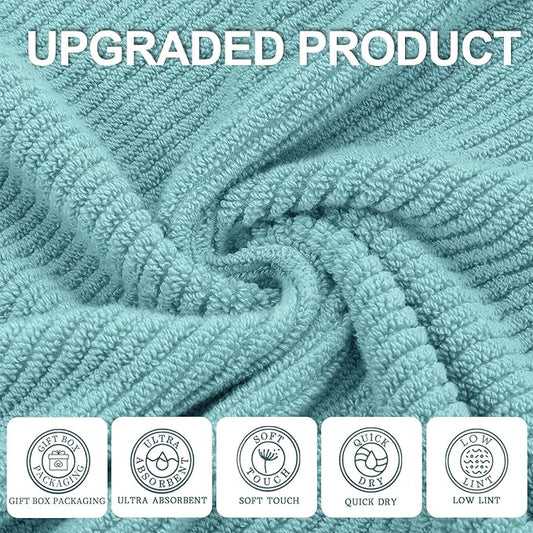 VOOVA & MOVAS Bathroom Towels Set, 100% Cotton | Quick Dry | Soft | Thick, 3 Piece Towel Set, 1 Large Bath 30" x 56", 1 Hand 18" x 28", 1 Wash Cloth 13" x 13", Bathroom Essentials, Aqua Teal