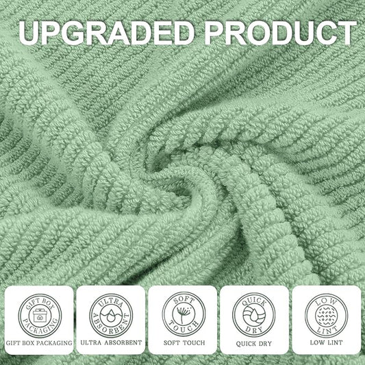 VOOVA & MOVAS Green Bath Towels (4PC, 30"x56") - 100% Cotton | Quick Dry | Light Weight | Thick | Soft | Absorbent - Luxury Shower Towel for Bathroom, Bath Towels Gift Set, Sage Green