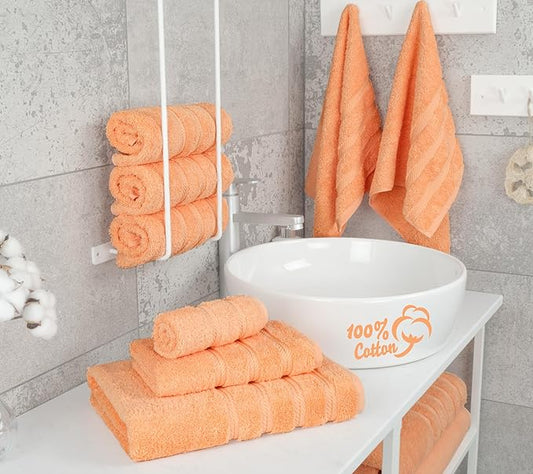 American Soft Linen Luxury 6 Piece Towel Set, 2 Bath Towels 2 Hand Towel 2 Washcloths, 600 GSM 100% Cotton Turkish Towels for Bathroom, Malibu Peach Towel Sets