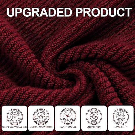 VOOVA & MOVAS Red Bath Towels, 4 Pack Large 30" x 56" - 100% Cotton | Quick Dry | Light Weight | Thick | Soft | Absorbent, Bath Towels Set for Bathroom, Bathroom Decor Set, Burgundy Red
