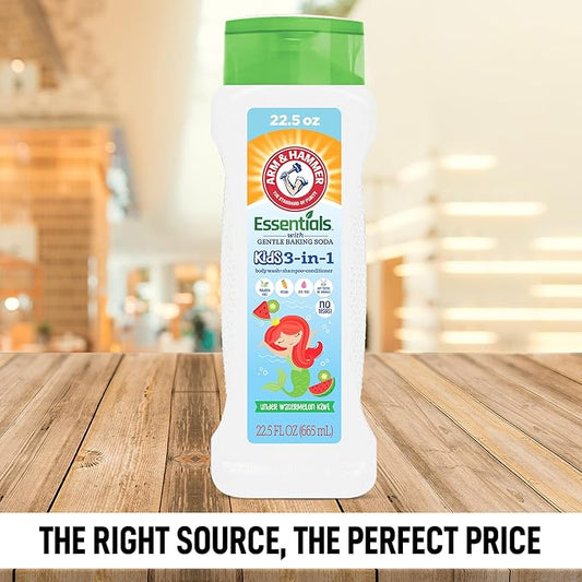 Arm & Hammer Essentials 3-in-1 Kids Watermelon Kiwi Shampoo, Conditioner and Non-Toxic Body Wash - 22.5oz