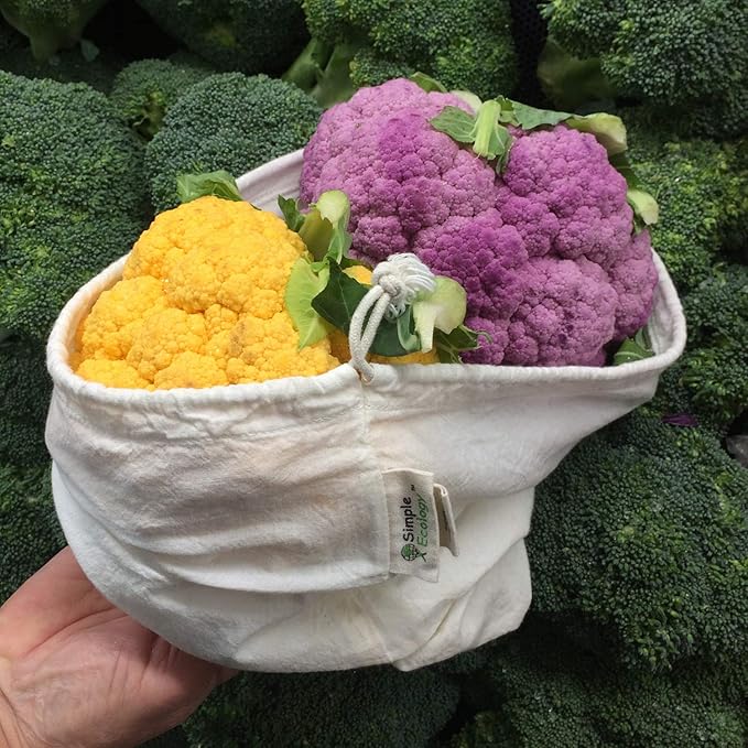 Simple Ecology Reusable Grocery Produce Shopping and Storage Bags, Organic Cotton Muslin, Medium 3 pack