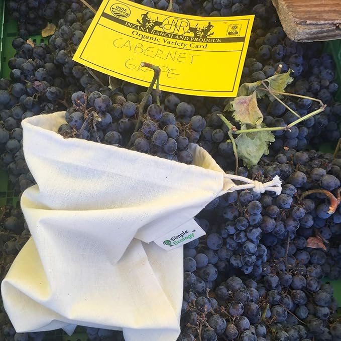 Simple Ecology Reusable Grocery Produce Shopping and Storage Bags, Organic Cotton Muslin, Small 3 pack