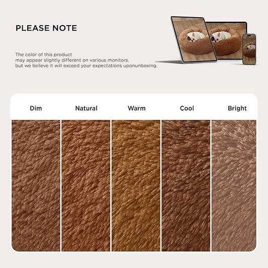 Bedsure Calming Dog Bed for Medium Dogs - Donut Washable Medium Pet Bed, 30 inches Anti-Slip Round Fluffy Plush Faux Fur Cat Bed, Fits up to 45 lbs Pets, Copper