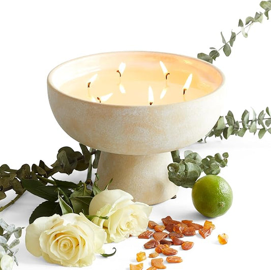 BLUEME Focus - Eucalyptus & Lime, Luxury Candle w/Essential Oils, 6 Wick, Hand-Poured Soy, Cotton Wick, Ceramic